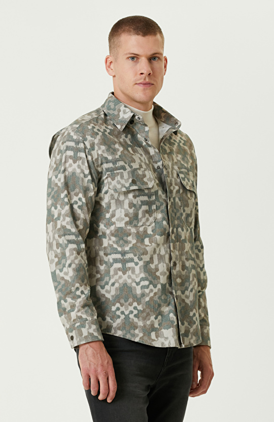 Haki Kamuflaj Desenli Dış Gömlek