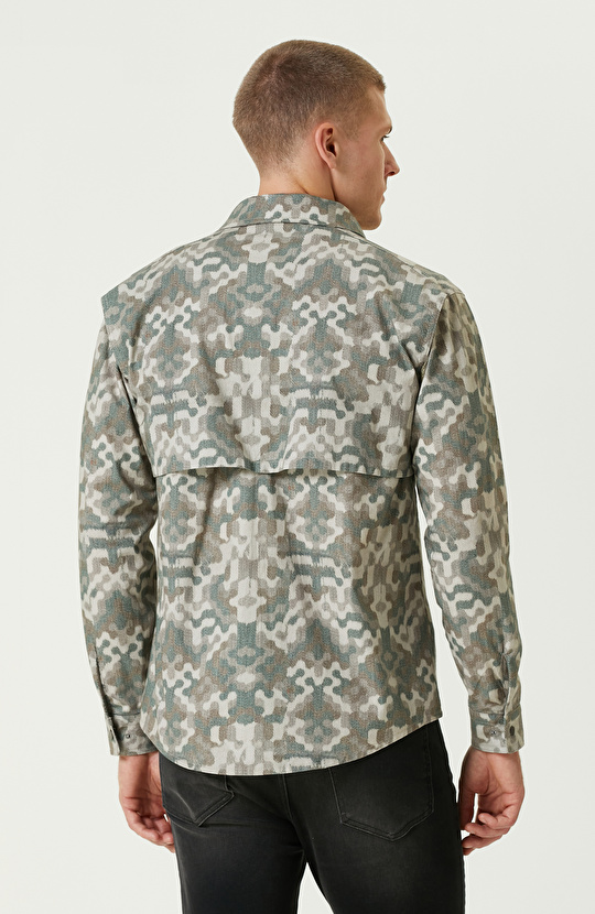 Haki Kamuflaj Desenli Dış Gömlek
