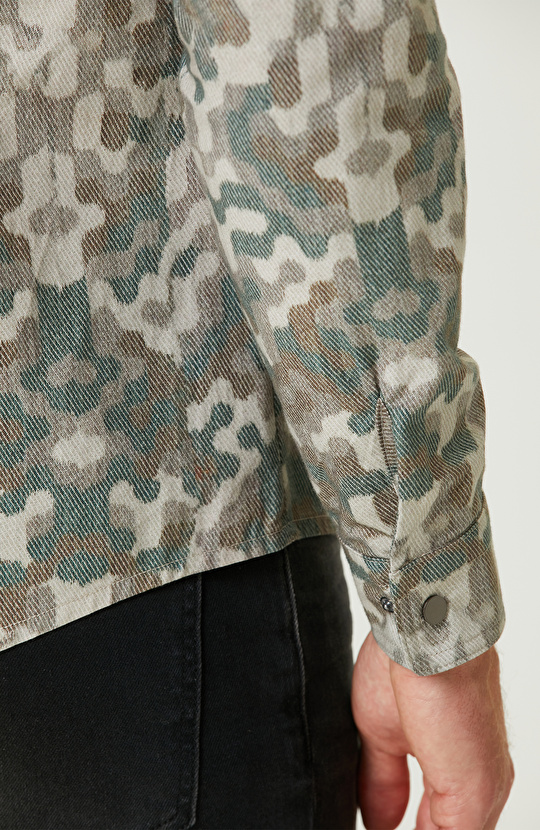 Haki Kamuflaj Desenli Dış Gömlek