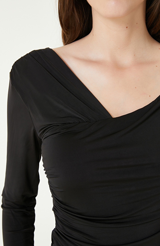 Siyah Jarse Örme Bluz