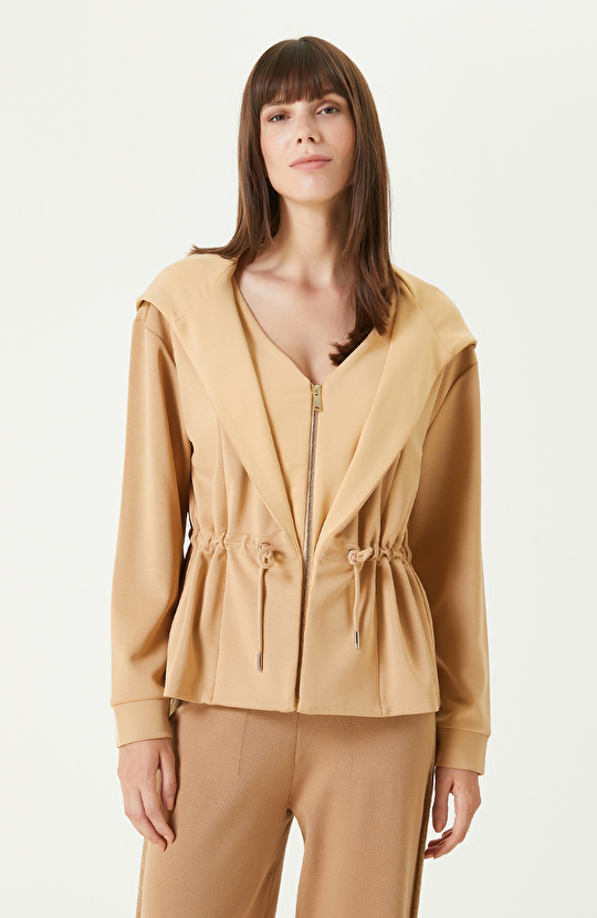 Camel Modal Karışımlı Örme Ceket