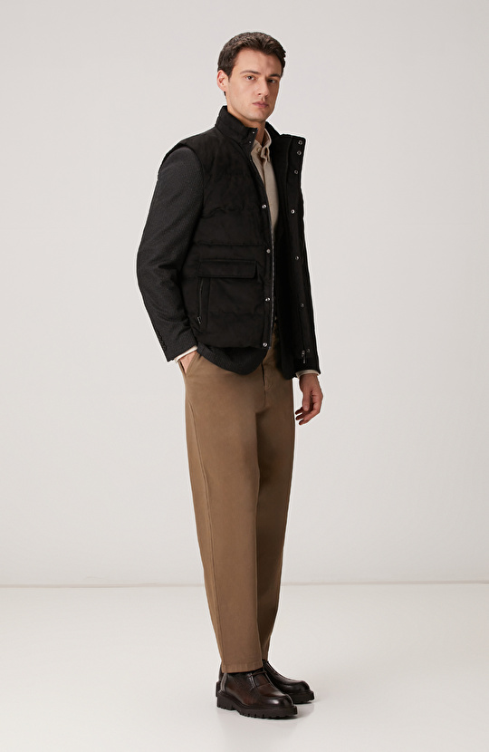 Siyah Süet Görünümlü Casual Yelek