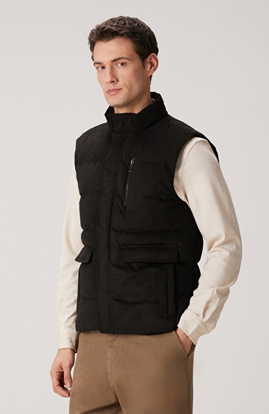 Siyah Süet Görünümlü Casual Yelek