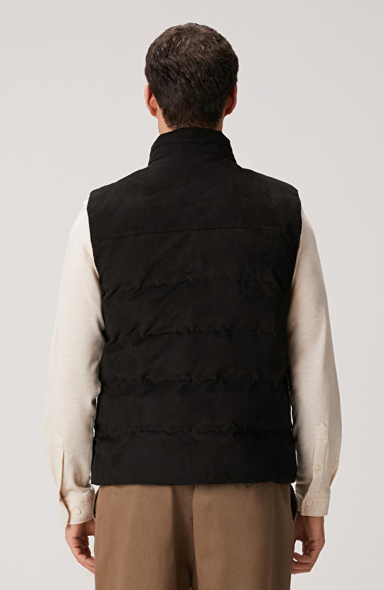 Siyah Süet Görünümlü Casual Yelek