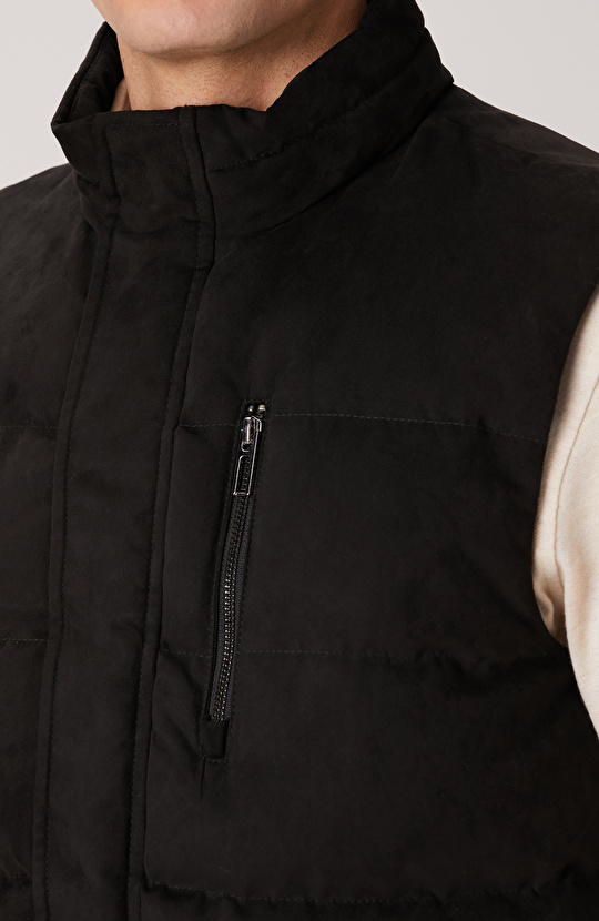 Siyah Süet Görünümlü Casual Yelek