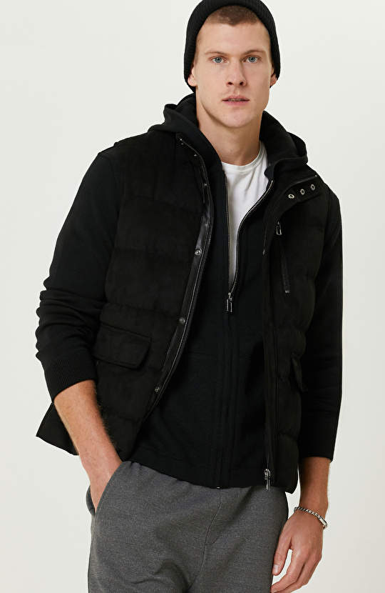 Siyah Süet Görünümlü Casual Yelek