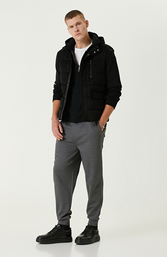 Siyah Süet Görünümlü Casual Yelek