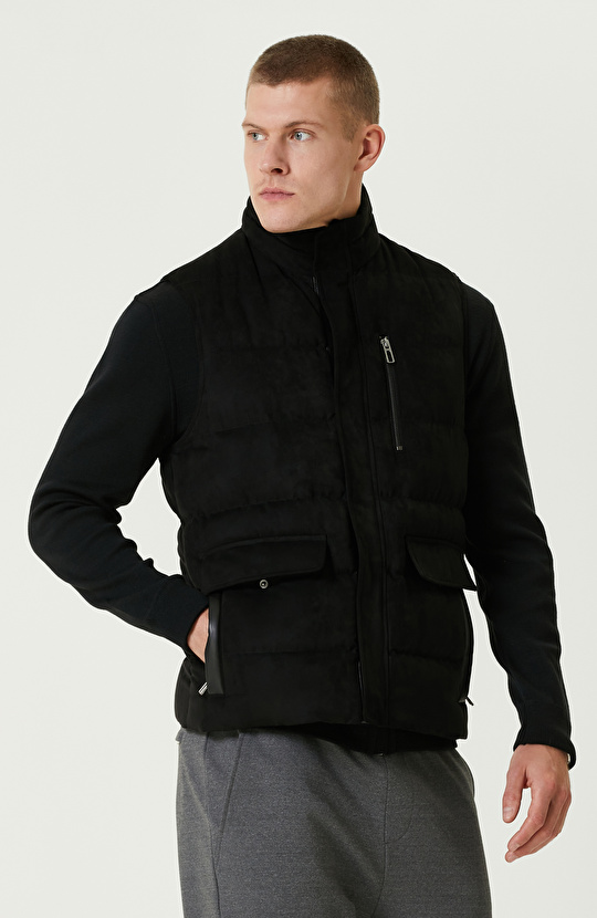 Siyah Süet Görünümlü Casual Yelek