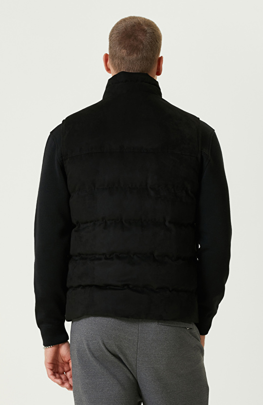 Siyah Süet Görünümlü Casual Yelek