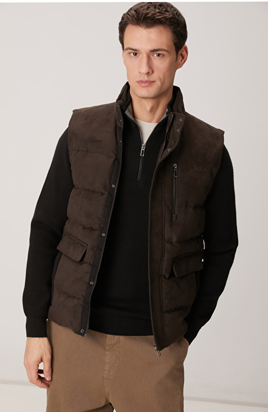 Kahverengi Süet Görünümlü Casual Yelek