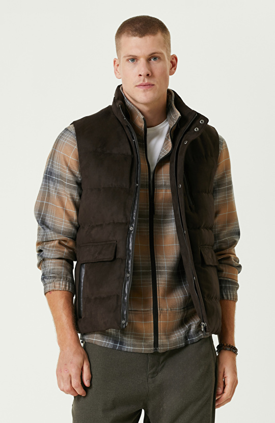 Kahverengi Süet Görünümlü Casual Yelek