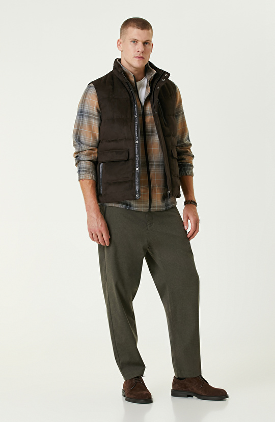 Kahverengi Süet Görünümlü Casual Yelek