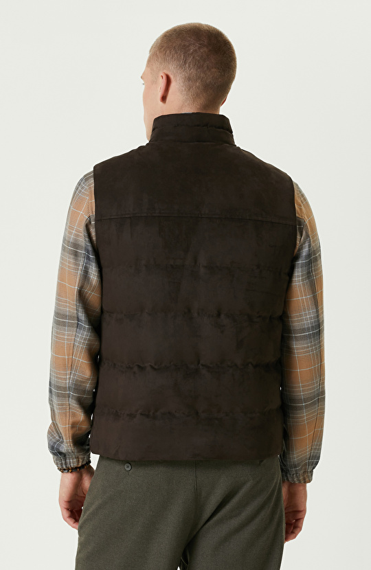 Kahverengi Süet Görünümlü Casual Yelek