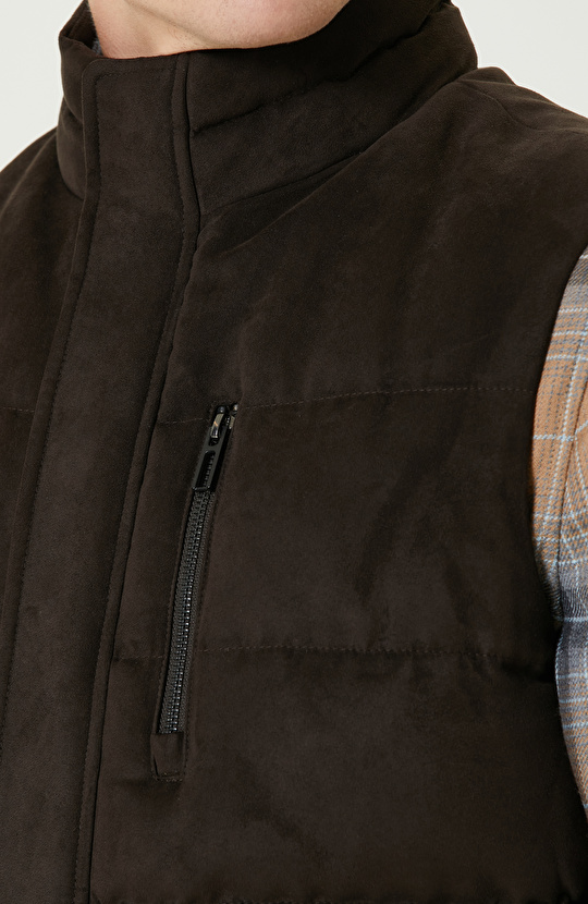 Kahverengi Süet Görünümlü Casual Yelek