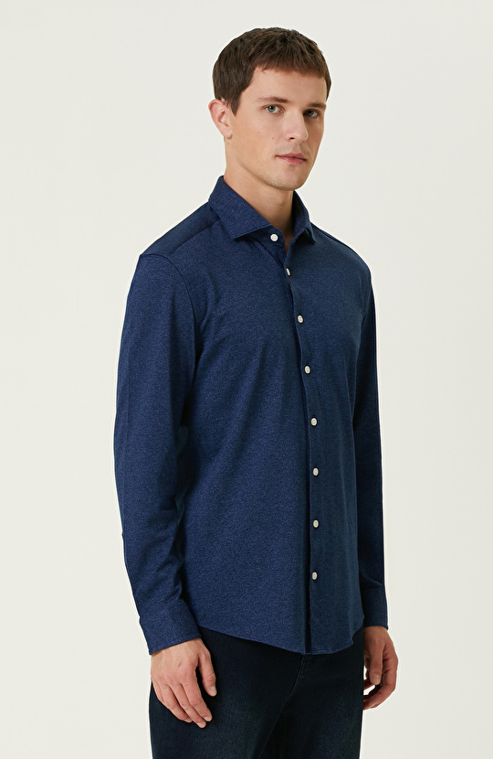 İndigo Diyagonal Örme Gömlek