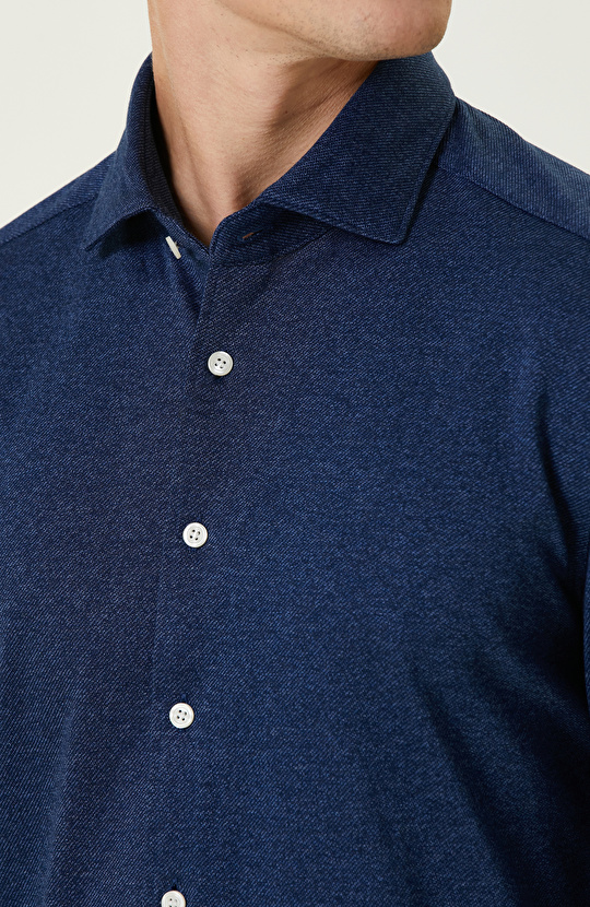 İndigo Diyagonal Örme Gömlek