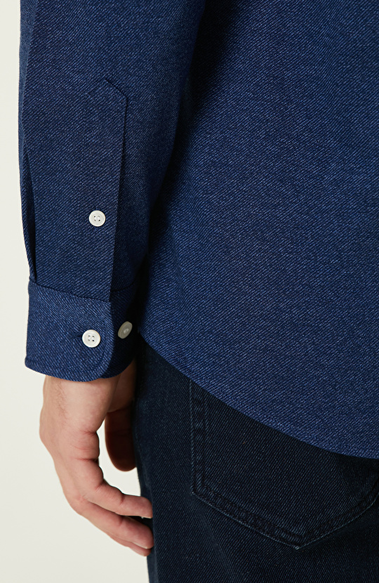 İndigo Diyagonal Örme Gömlek