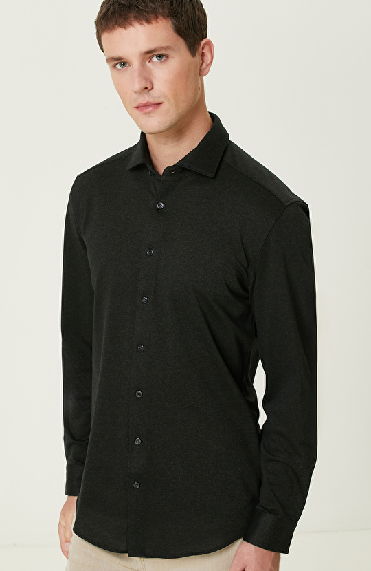 Haki Diyagonal Örme Gömlek