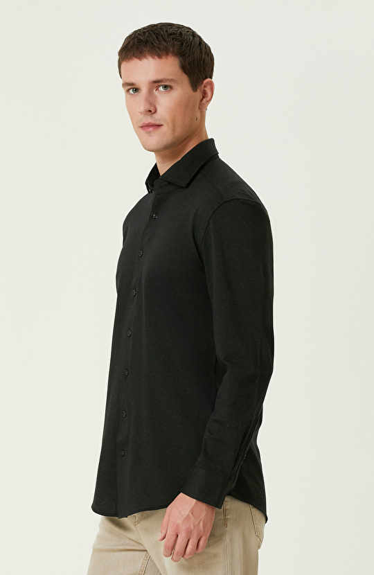 Haki Diyagonal Örme Gömlek