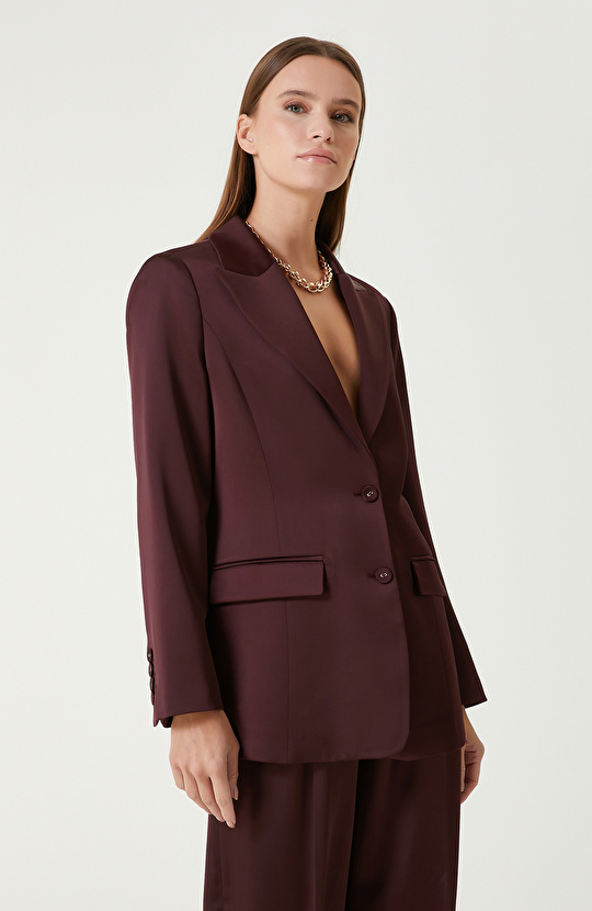 Bordo Saten Blazer Ceket