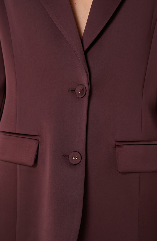 Bordo Saten Blazer Ceket