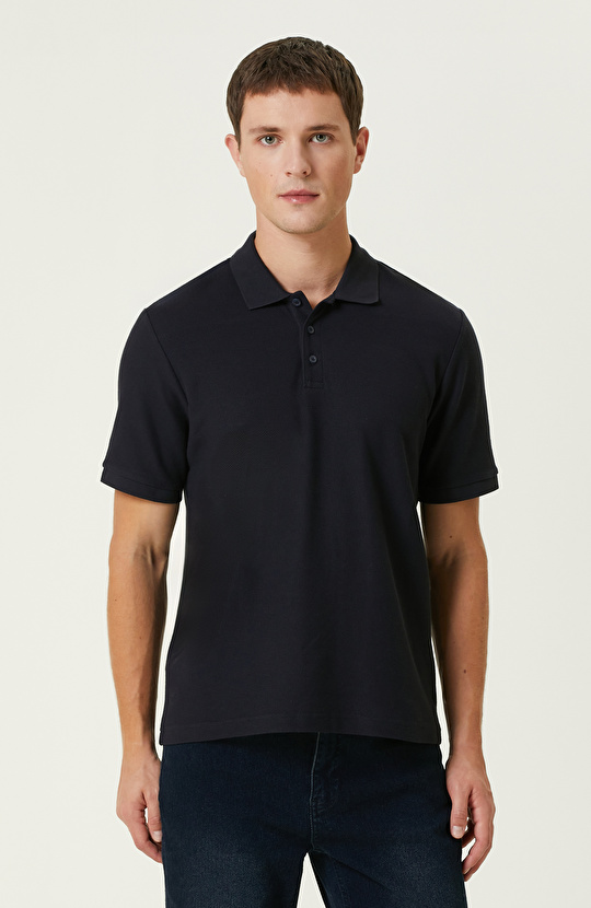 Lacivert Polo Yaka Jakarlı Tshirt