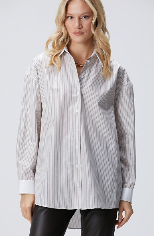 Bej Çizgili Gömlek