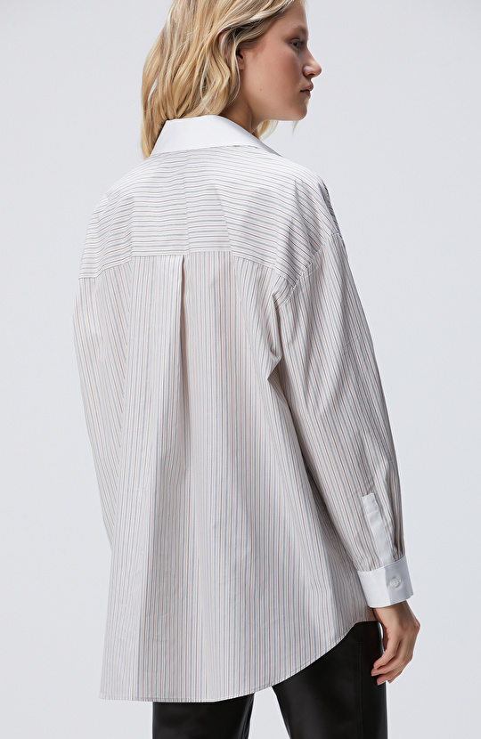 Bej Çizgili Gömlek