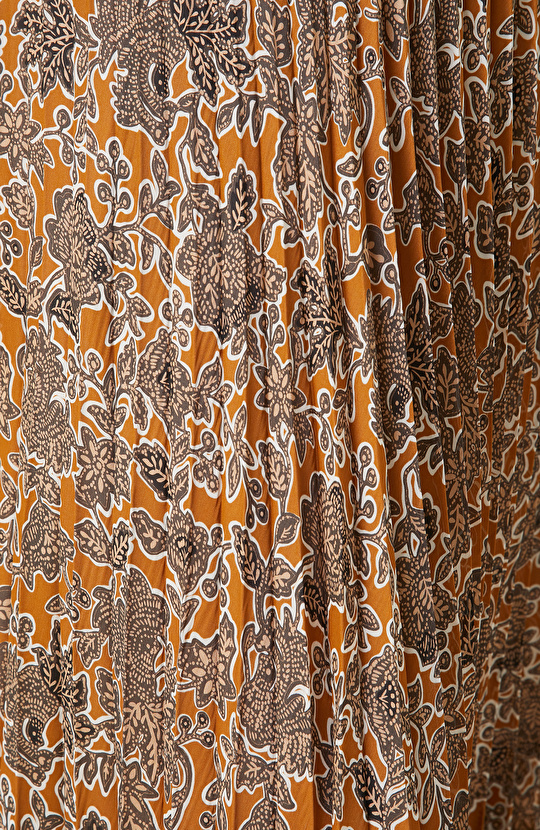 Haki Piliseli Desenli Midi Etek