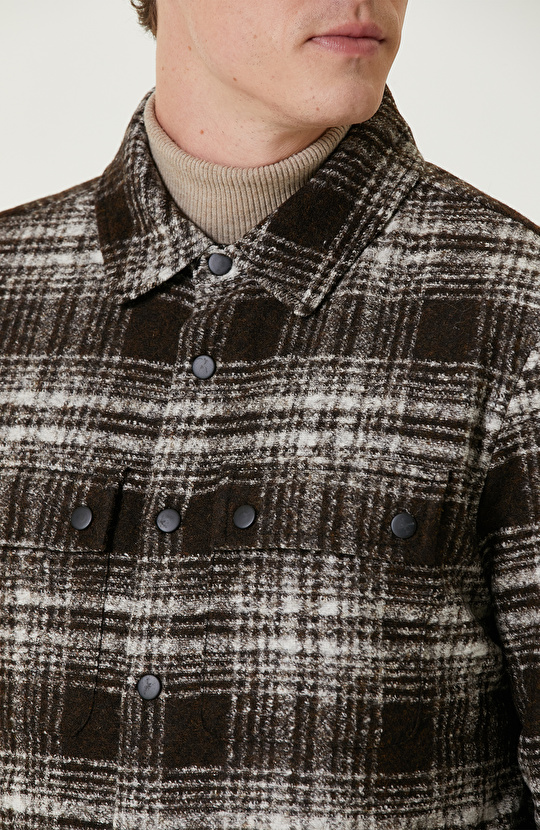 Acı Kahve Yün Karışımlı Mont