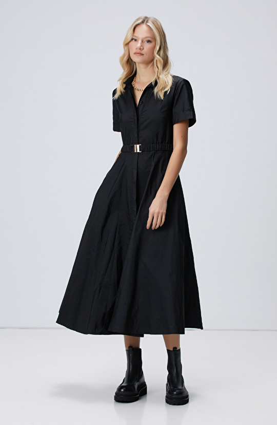 Siyah Midi Tafta Elbise