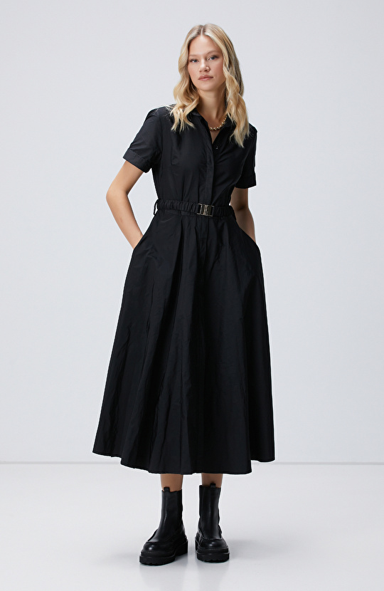 Siyah Midi Tafta Elbise