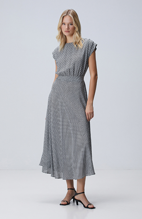 Siyah Beyaz  Limited Midi İpek Elbise