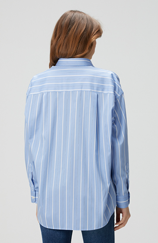 Non-Iron Mavi Beyaz Siyah Çizgili Gömlek