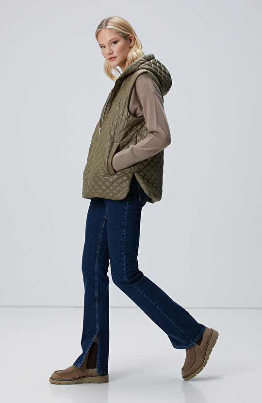 Haki Kapitoneli Casual Yelek