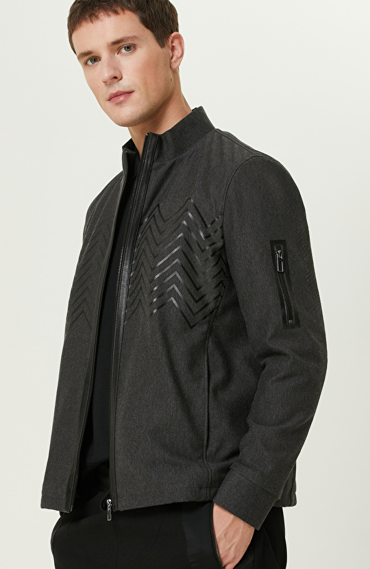 Antrasit Deri Baskılı Mont