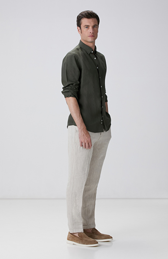 Haki Keten Gömlek