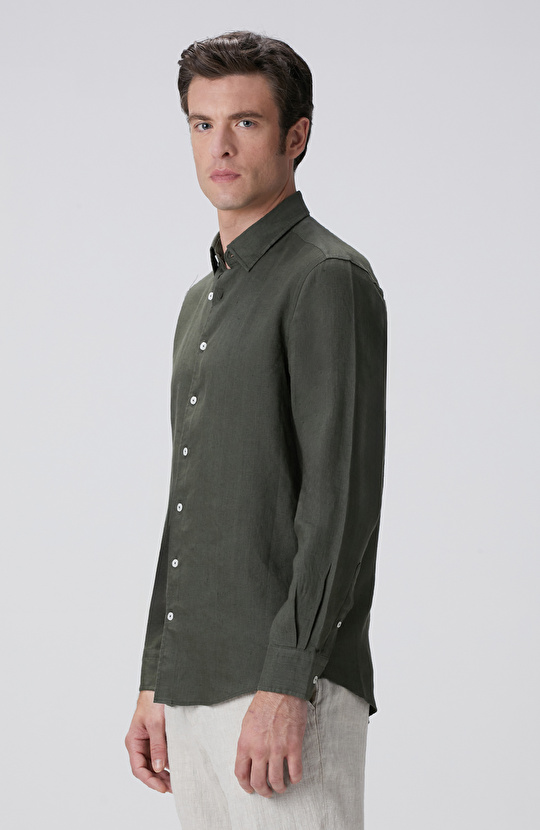 Haki Keten Gömlek