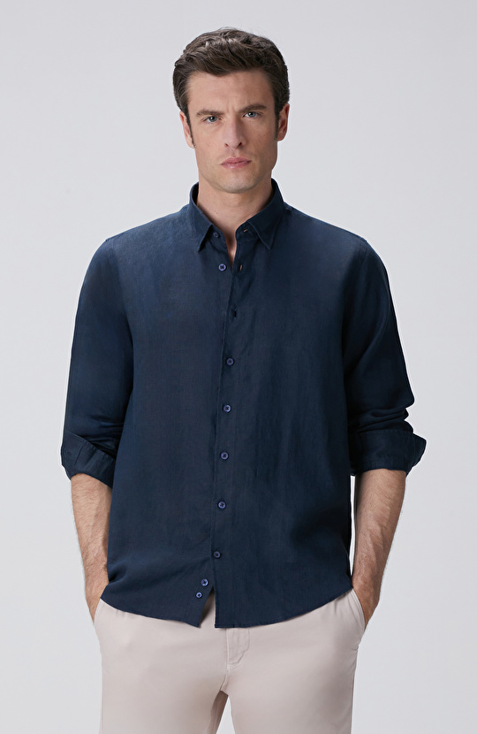 Lacivert Keten Gömlek Lacivert Keten Gömlek