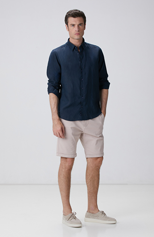 Lacivert Keten Gömlek