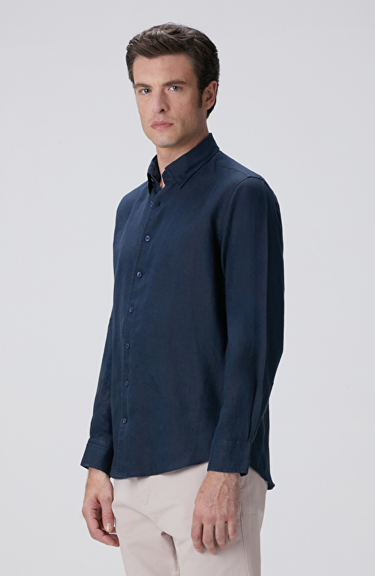 Lacivert Keten Gömlek