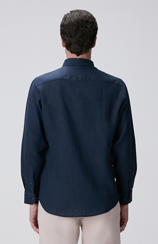 Lacivert Keten Gömlek