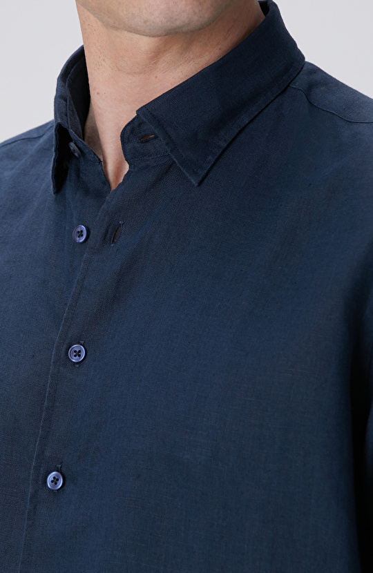 Lacivert Keten Gömlek