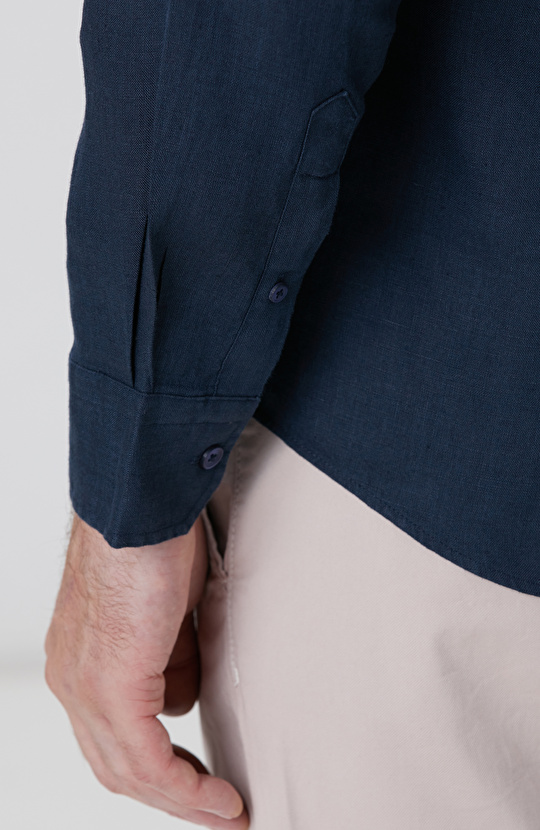 Lacivert Keten Gömlek