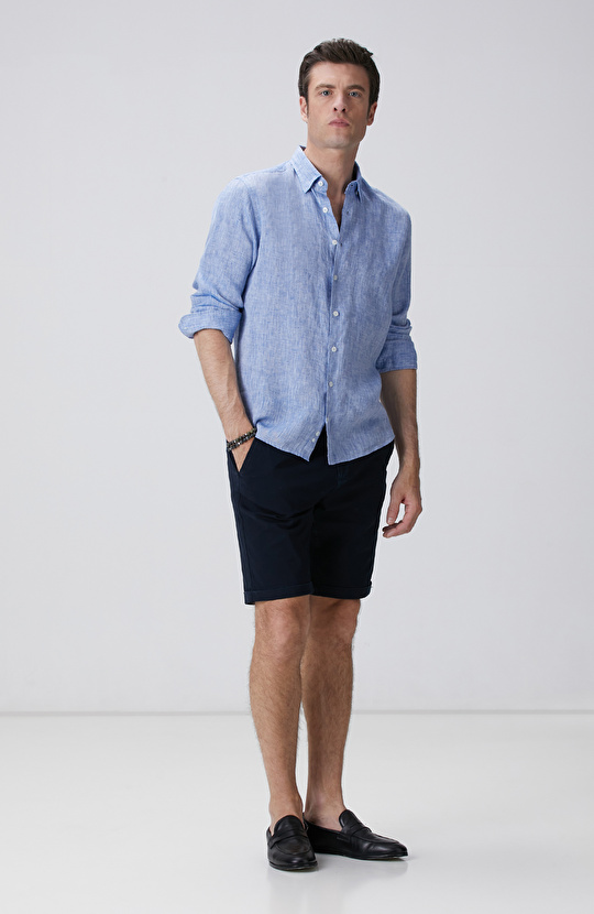 Açık Mavi Keten Gömlek