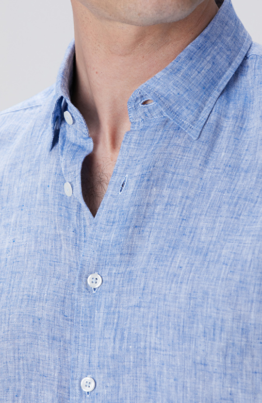 Açık Mavi Keten Gömlek
