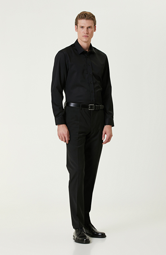 Siyah Non-Iron Saten Gömlek