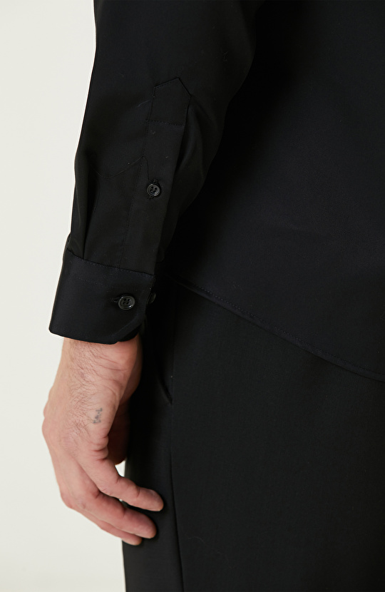 Siyah Non-Iron Saten Gömlek