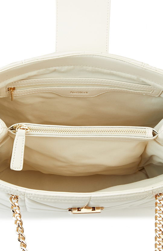 Kırık Beyaz Kapitoneli Kadın Çanta