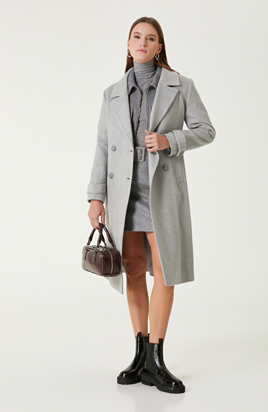 Gri Melanj Yün Karışımlı Mini Etek 